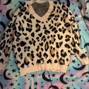 Entro Cream and Black Leopard V-Neck Sweater